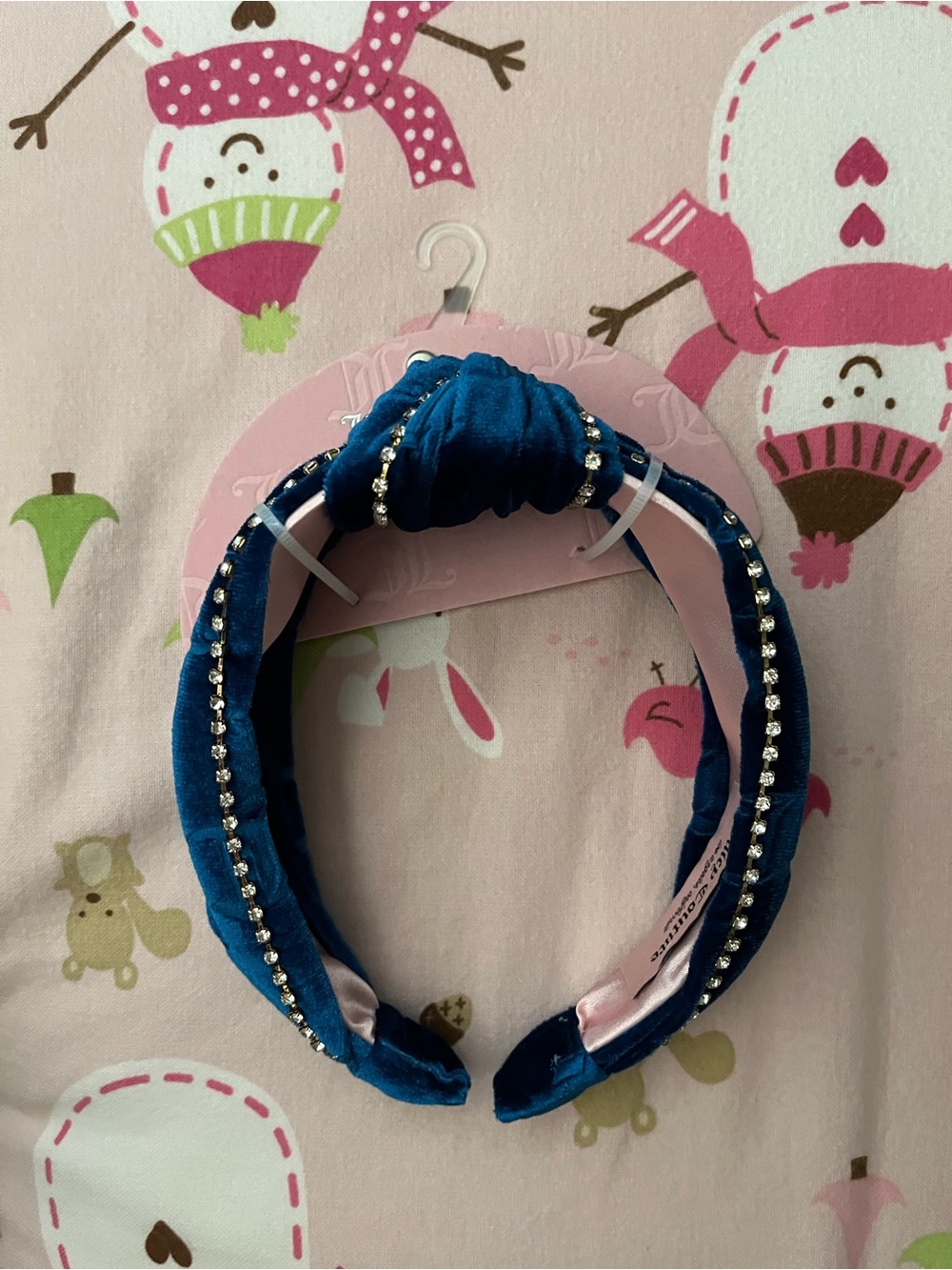 Juicy Couture Teal Velvet Knot Headband with Rhinestones